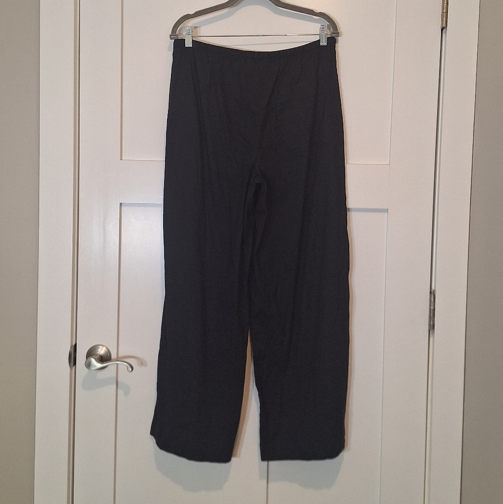 Athleta Linen Blend Stretch Wide Leg Pull On Pants High Rise Black Size Medium - Picture 11 of 16